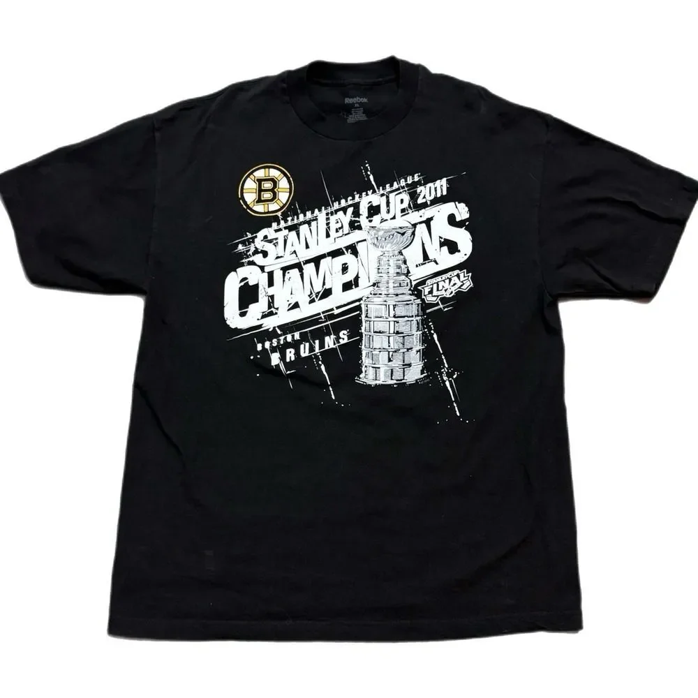 Reebok NHL Boston‎ Bruins 2011 Stanley Cup Champions Black T-Shirt Men’s Size XL